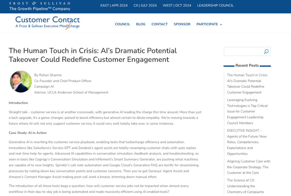 Rohan Sharma AI Expertise in Customer Engagement