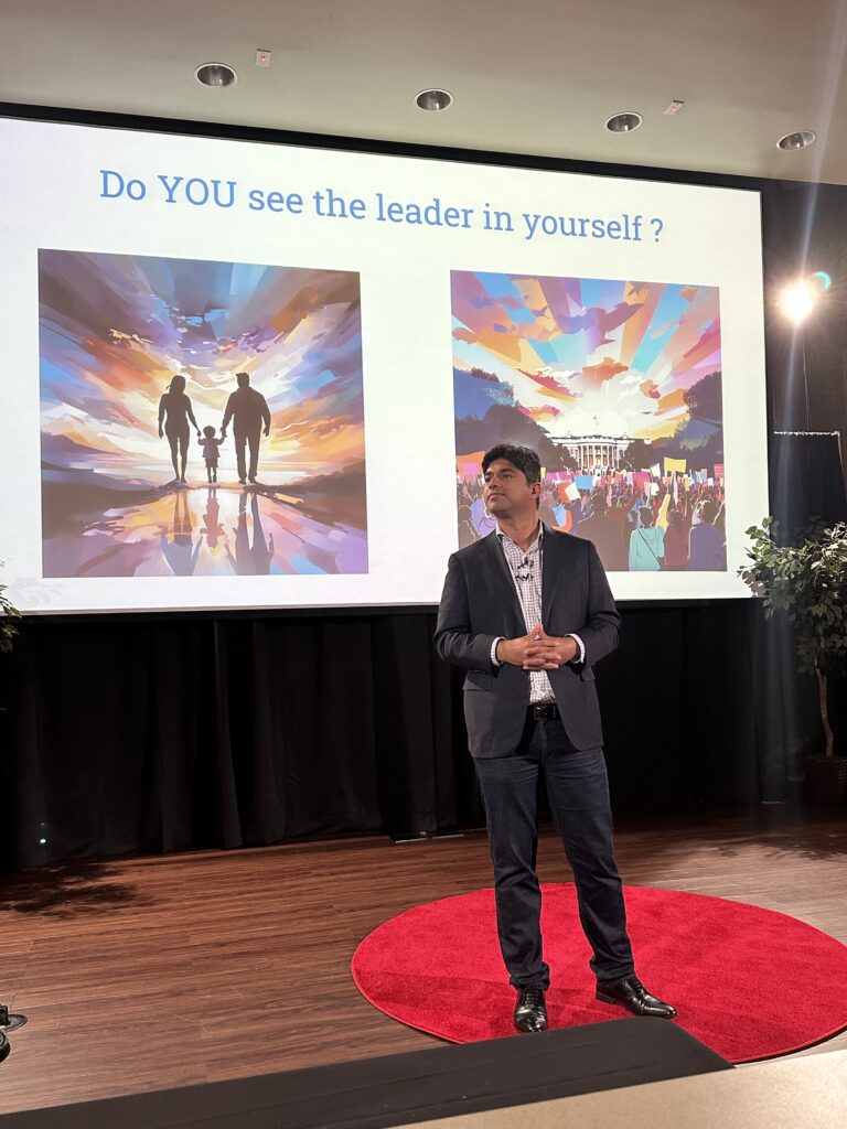 Rohan Sharma engaging audience on leadership at TEDx conference