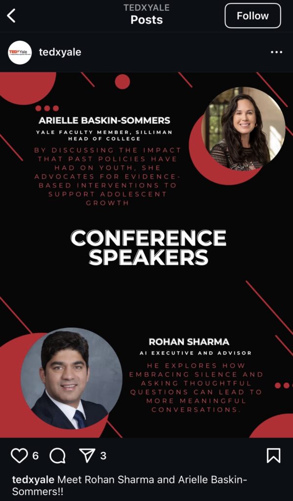 AI and leadership expert Rohan Sharma pictured at Yale Law School during his visit to Yale University for TEDx 2025.