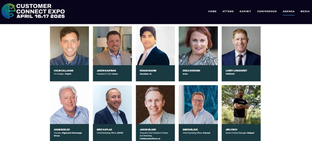Rohan Sharma speaking at Customer Connect Expo 2025 alongside top executives from PolyAI, Irrevo, Arise, Veridas, and more, representing Zenolabs.ai as an AI strategy leader.